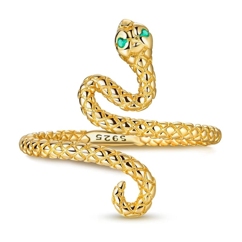 Original 925 Sterling Silver Ring Sparking Golden Snake Open Rings For Women Girls Jewelry Birthday Anniversary Gifts