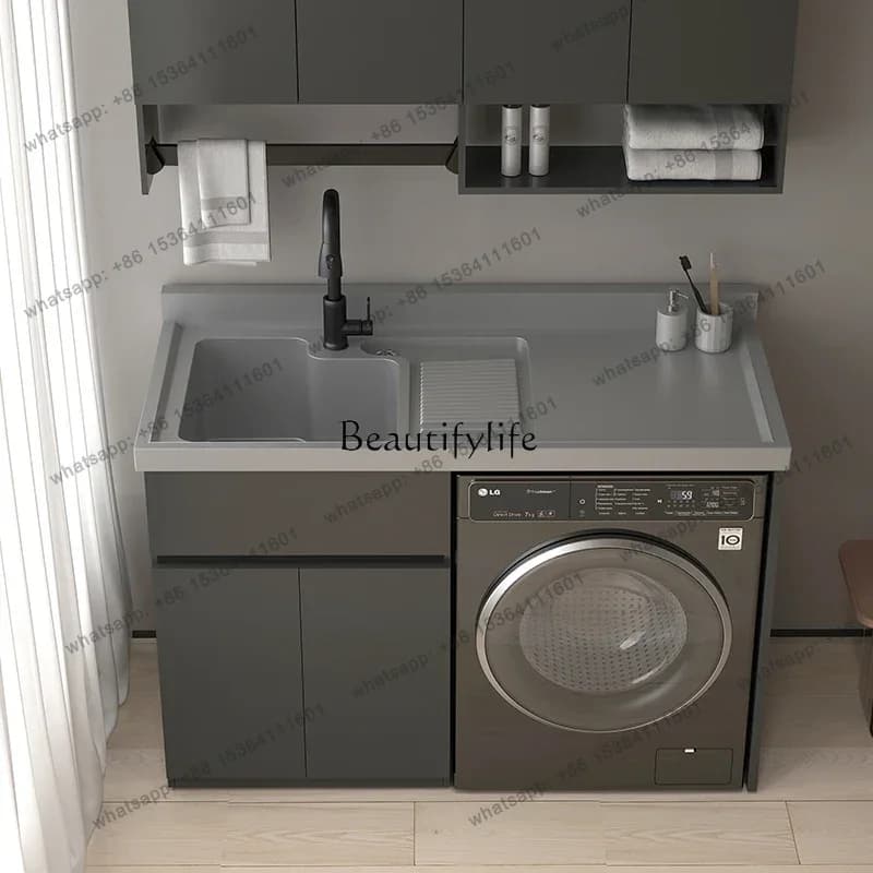 D30* Combined Laundry Cabinet with Honeycomb Aluminum Panel for Balcony, All-in-one Washing Machine, Custom Corner Cutting
