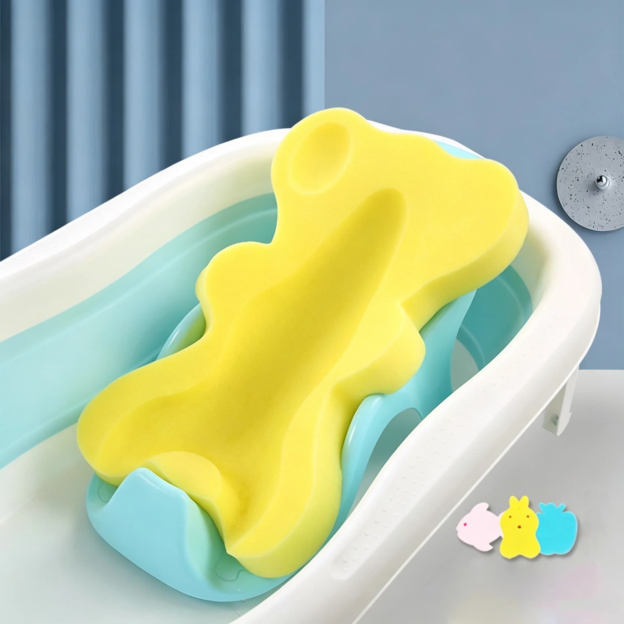 Baby Bathing Mat with Net Cover for Sitting and Lying Anti-Slip Floating Pad for Baby Bath Tub