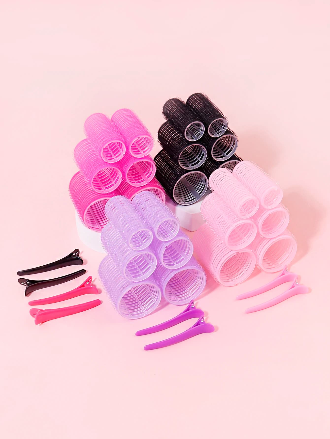Bigodino portatile da 4 pezzi con fermagli per capelli, tubo arricciacapelli autoadesivo, salone senza carta naturale, strumento di bellezza e styling per ragazze