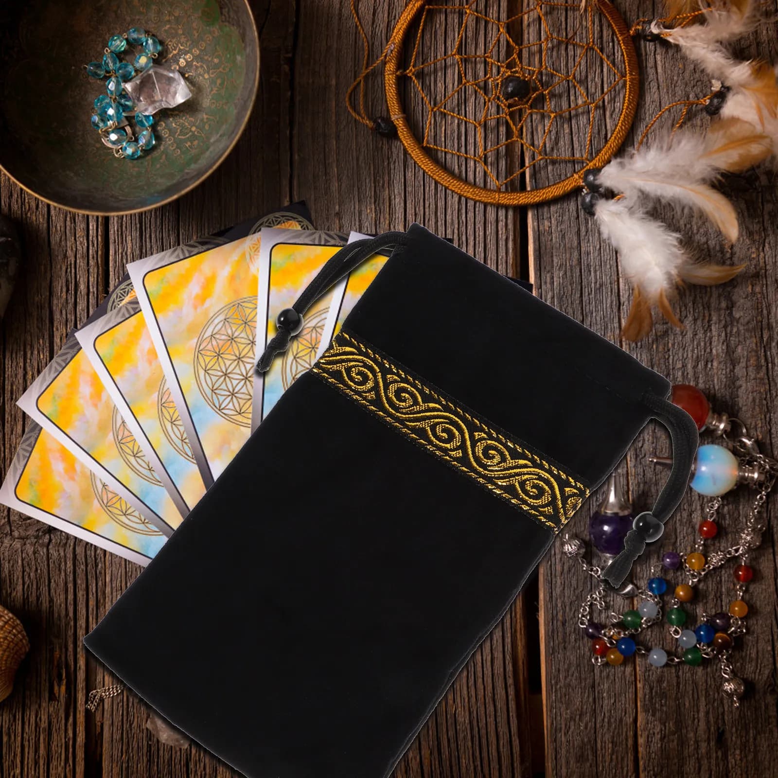Borsa per carte dei Tarocchi di ottima fattura, con chiusura a coulisse, custodia per carte dei Tarocchi, carte da gioco, accessori, leggera e facile da usare