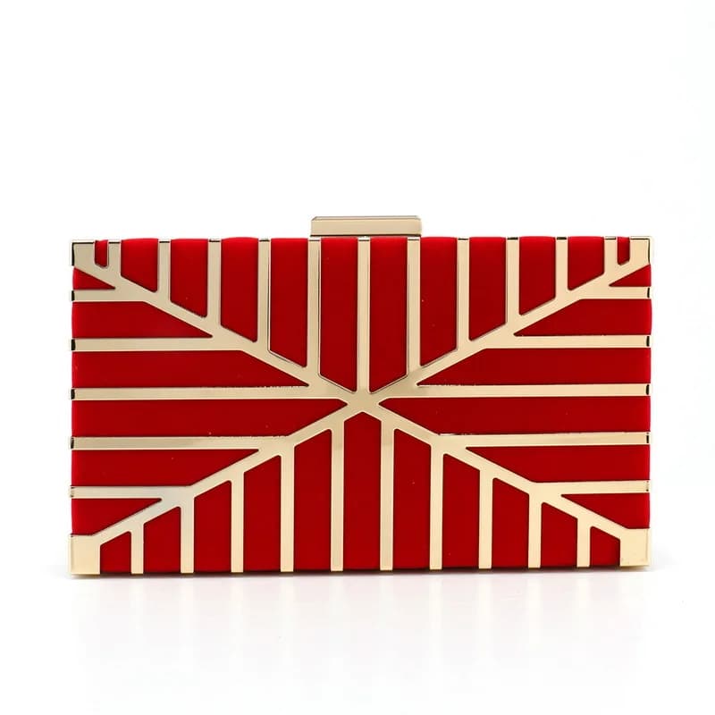 Luxury Red Gold Geometric Evening Clutch for Women Cocktail Gala Geometric Deco Hard Case Purse Elegant Formal Dinner Handbag