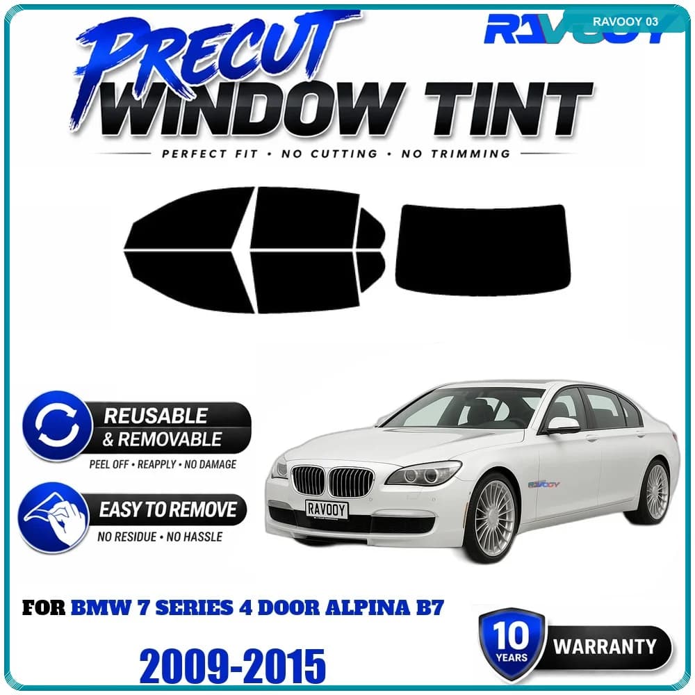 Precut Window Tint, Reusable Removable EPU Film, Custom Fit for Bmw 7 Series 4 Door Alpina B7 2009-2015, UV Heat Protection