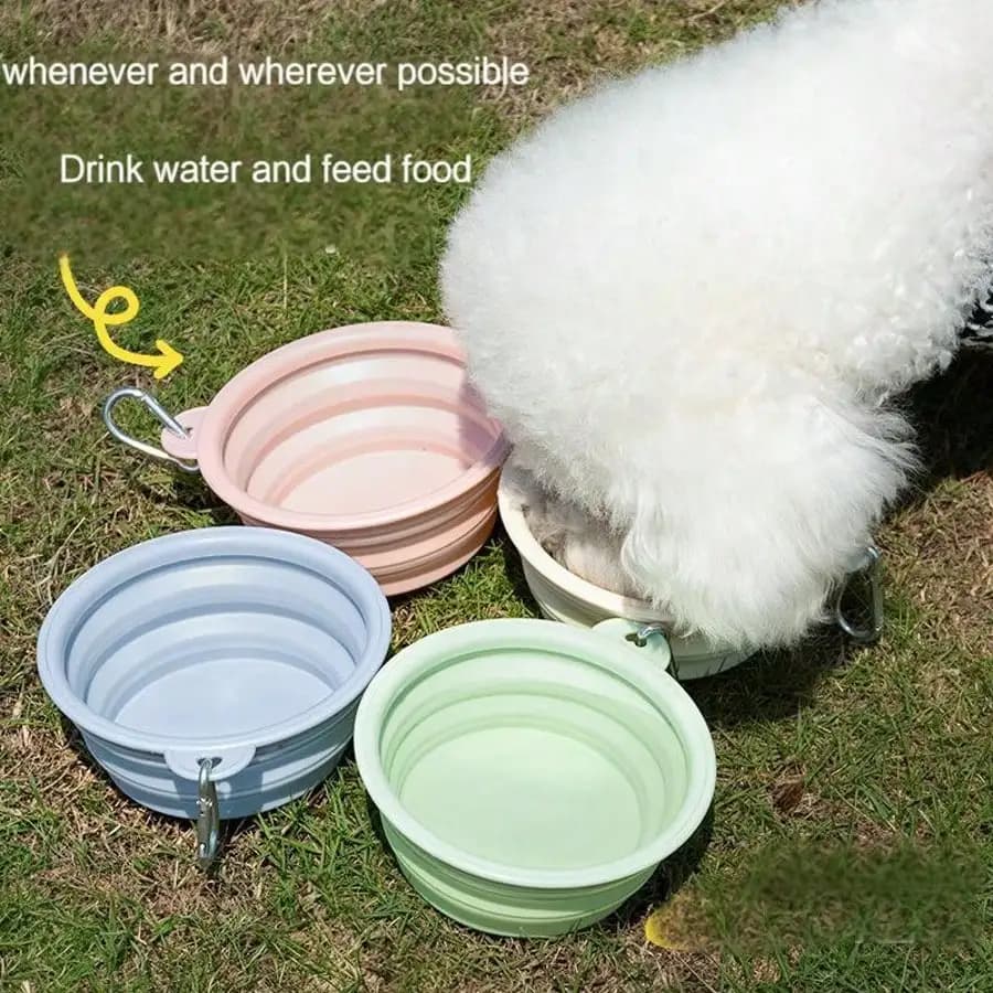 Ciotola Pieghevole Portatile per Animali Domestici da 350ml, Colore Macaron, Ciotola per Acqua per Cani, Ciotola per Cibo per Gatti, Ciotola da Viaggio con Moschettone