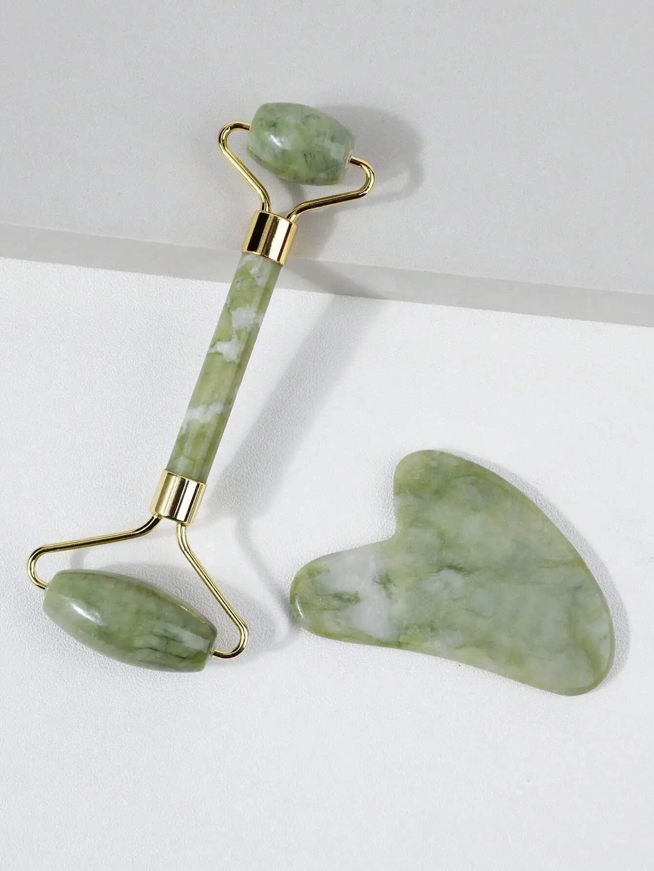 Set di 2 rulli per massaggio in resina - Rullo per massaggio a doppia testa + Tavoletta Gua Sha per massaggio, Massaggio occhi e viso, Strumenti per massaggio facciale, Confezione in busta