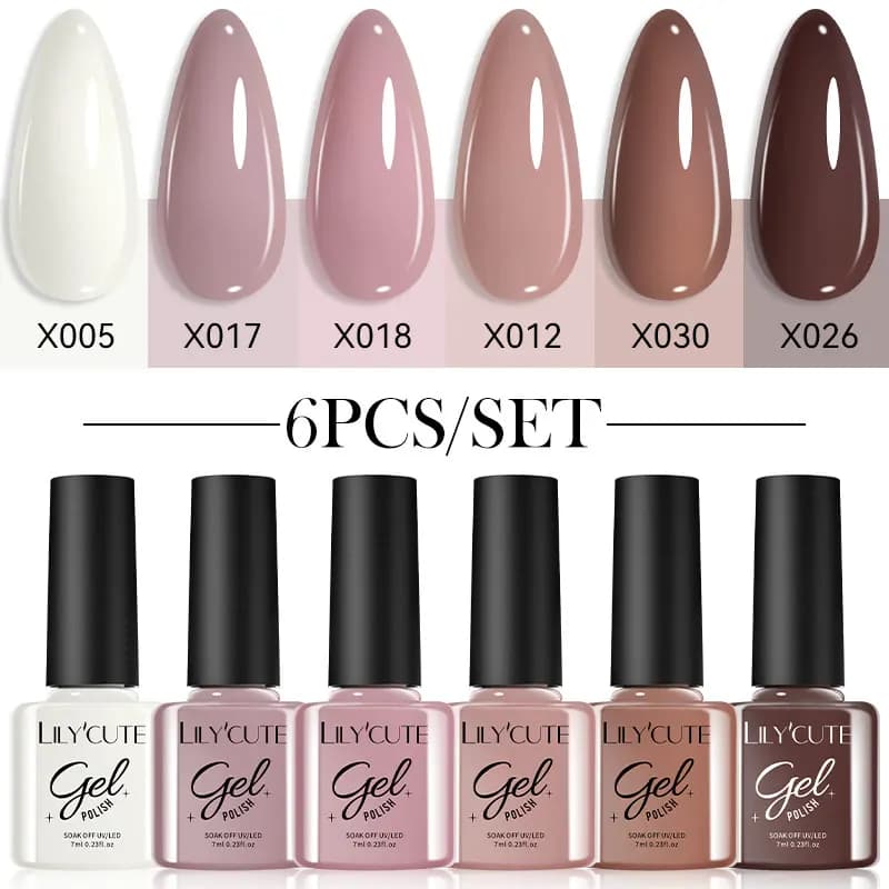 LILYCUTE 6Pcs/set 7ml Coffee Series Gel Nail Polish Kit 125 Colors Manicure Semi Permanent Soak Off UV Nail Art Varnish