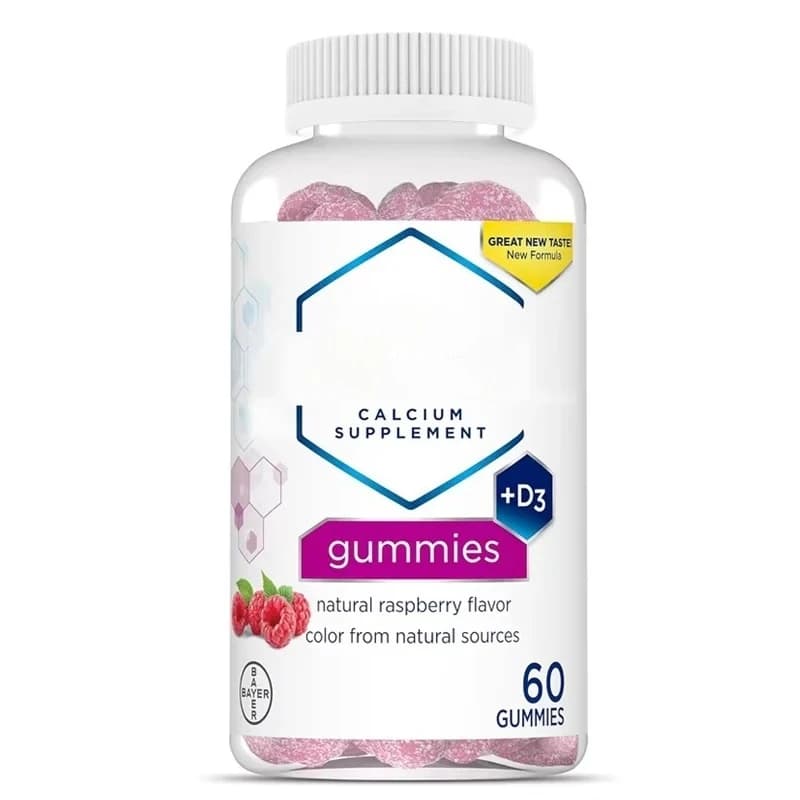 Caramels gummy calcium supplements, containing vitamin D3 to support bone health, natural flavor of raspberry, 60 capsules