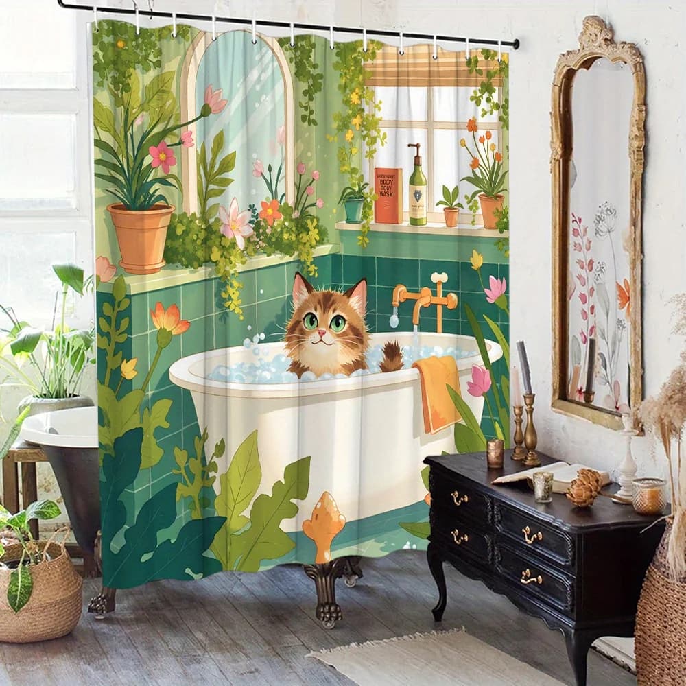 Comoda tenda da doccia per bagno con motivo di gatto malvagio tabby in vasca da bagno per vasca da bagno tenda da doccia con 12 ganci,