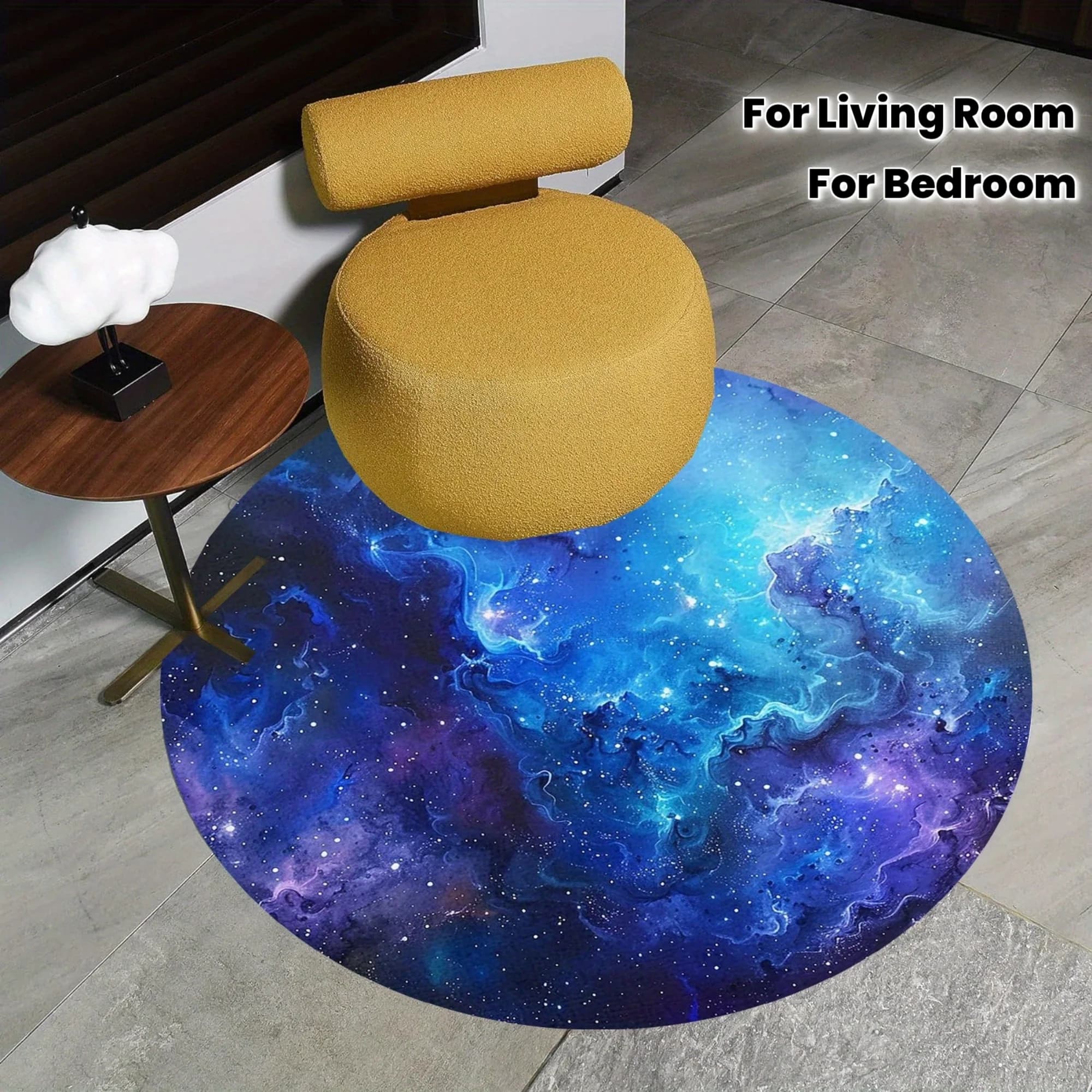 Galaxy Nebula Round Rug Flannel Cosmic Floor Mat For Living Room Bedroom Space Theme Decor Blue Purple Stars Soft Non SlipModern