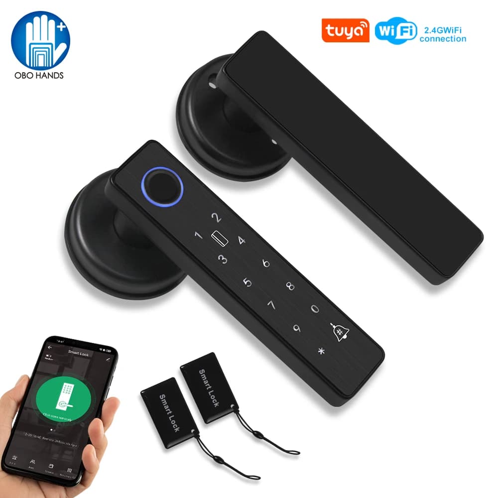 WiFi Tuya APP Biometric Fingerprint Smart Door Lock Password RFID IC Card Keyless Remote Unlocking Dead Bolt Electronic Locks