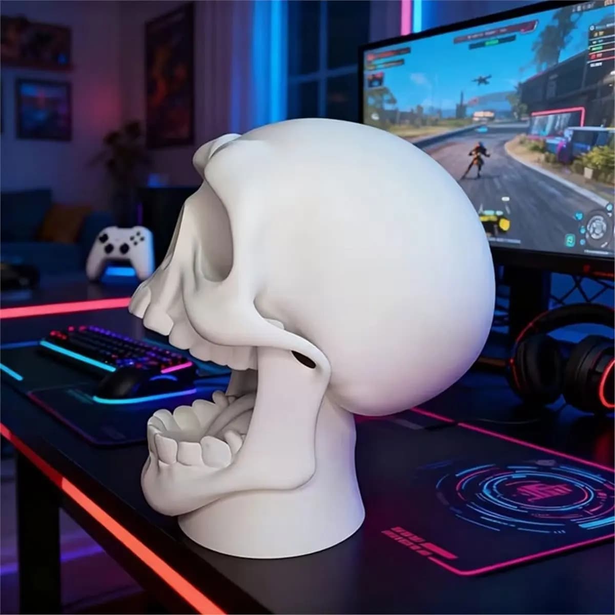 B21B Gaming Controller Stand Headphone and Controller Stand Skull Controller Storage Stand Desktop Gaming Accessories