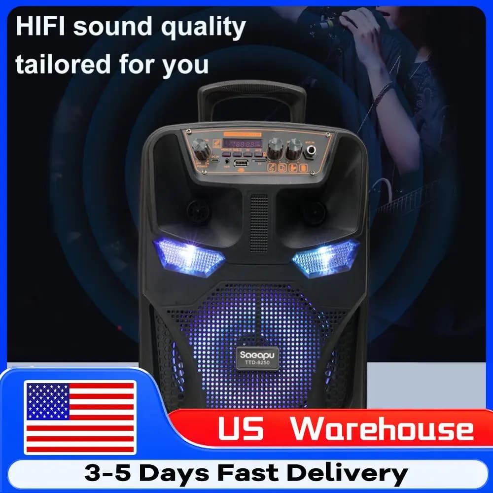 Bluetooth 5.0 Portable Speaker with Remote Control/Microphone, High Volume Wireless Stereo Subwoofer with FM Radio Support for Exterior