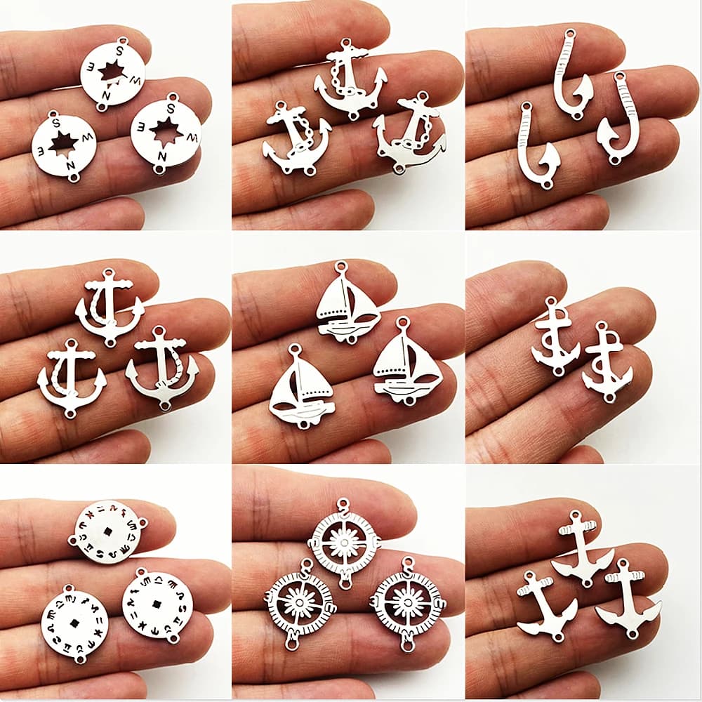 5 pz/lotto 10-20tipi di fascino nautico in acciaio inossidabile piccola ancora croce timone ciondoli per barche desiderio personale gioielli fai da te che fanno trovare