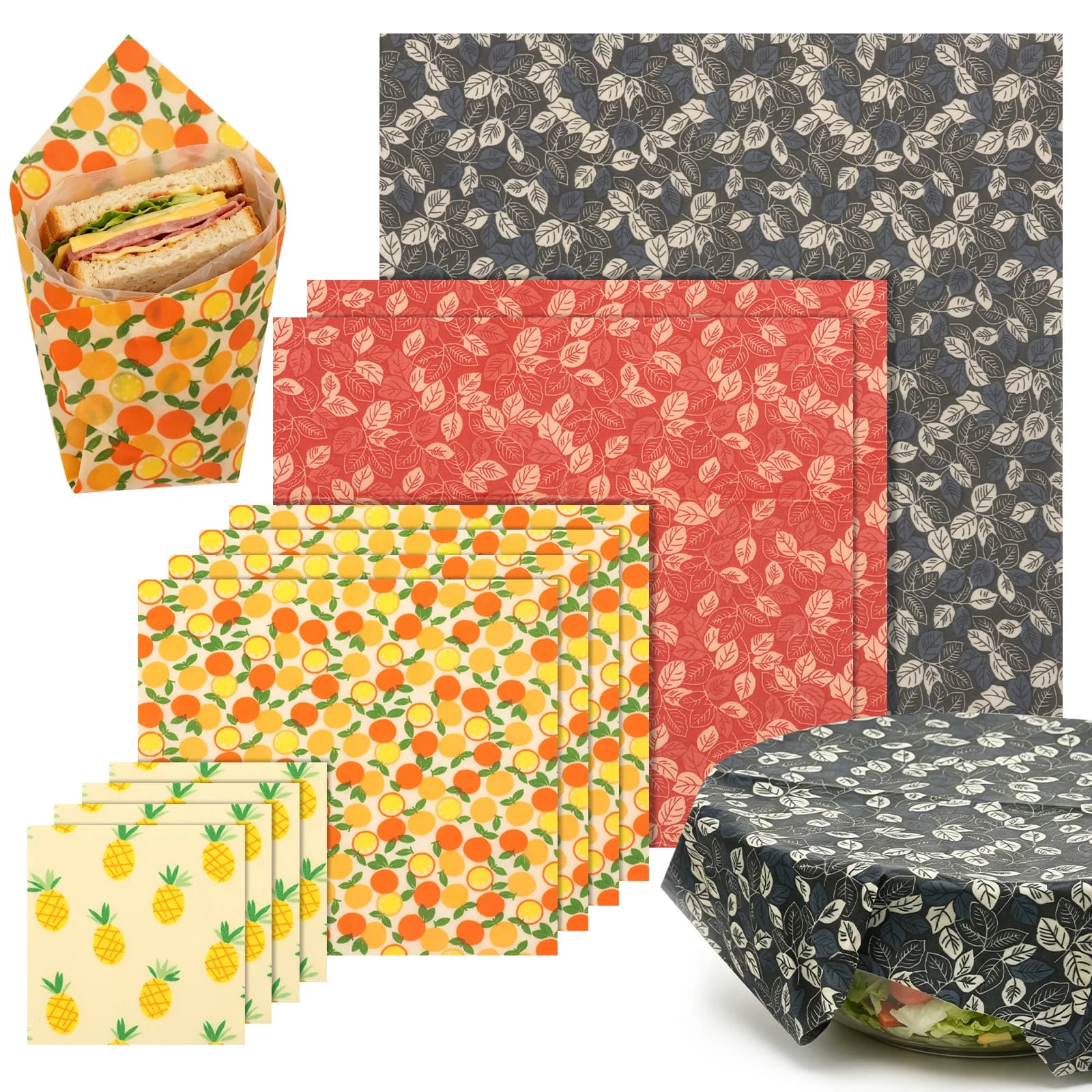 11 Pcs Beeswax Food Wrap Set Reusable Environmental Organic Cotton Bread Sandwich Cheese Fruit Wraps Food Bowl Covers