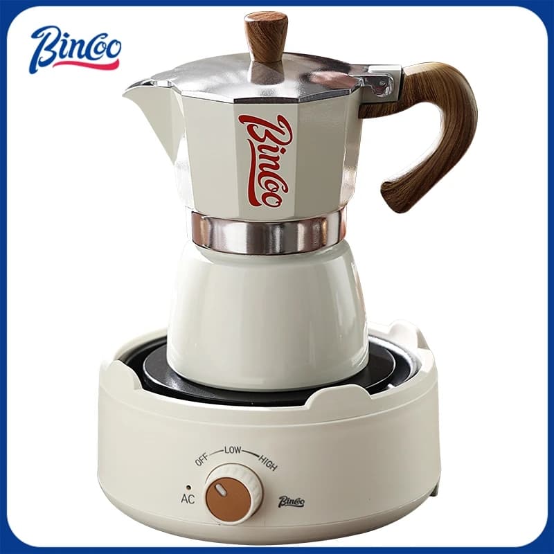Bincoo Moka and electric stove combined espresso machine compact design for small spaces for a rich preparation of Italian style coffee