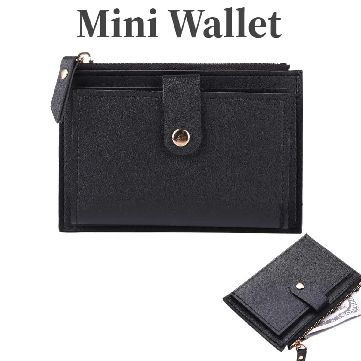 Pomelo Best PU Leather Small Wallet for Women Zipper Closure Multi Card Case with Snap Button
