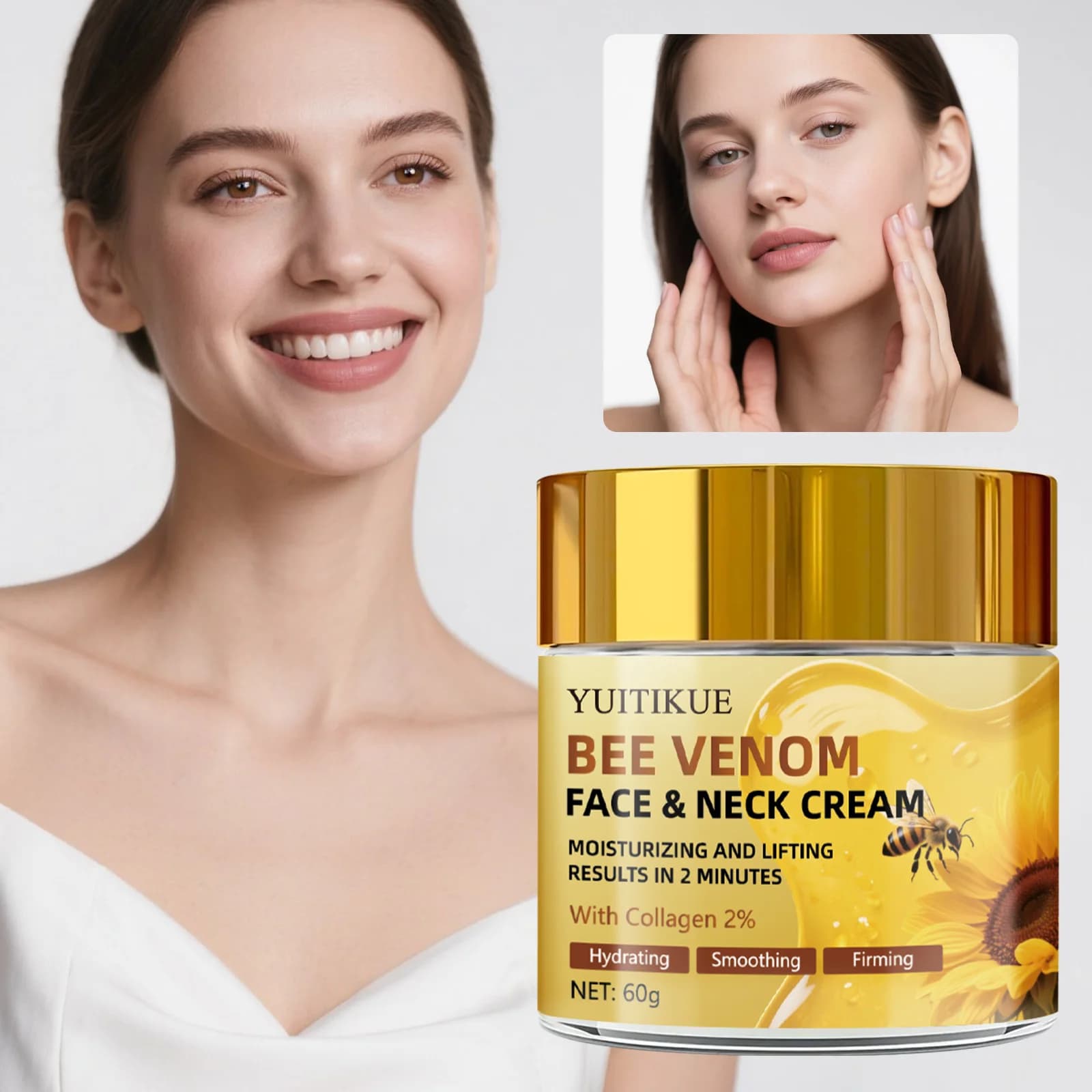 YUITIKUE Crema al Veleno d'Api 60g, 2% Collagene, Effetto Lifting in 2 Minuti, Idratazione Profonda e Rassodante per Viso e Collo