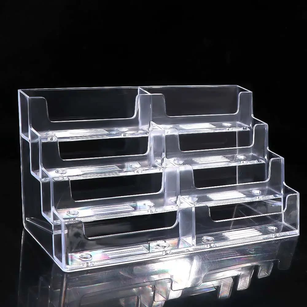 Transparent Business Card Box 4 Layers 8 Grids Name Card Display Stand Display Holder Multi-Layer Business Card Storage Box