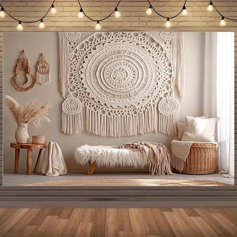 1 Bohemian-style Macra Dream Catcher canvas background, polyester fiber, suitable for birthday parties and home decoration