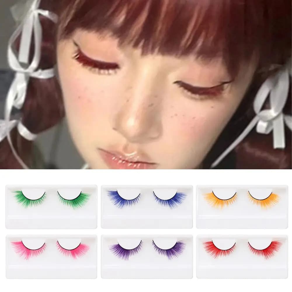 1 Pairs Dramatic Look Colorful False Eyelashes Cosplay Party Masquerade Fox Cat Eye Eyelashes Soft Fluffy Colored Lashes