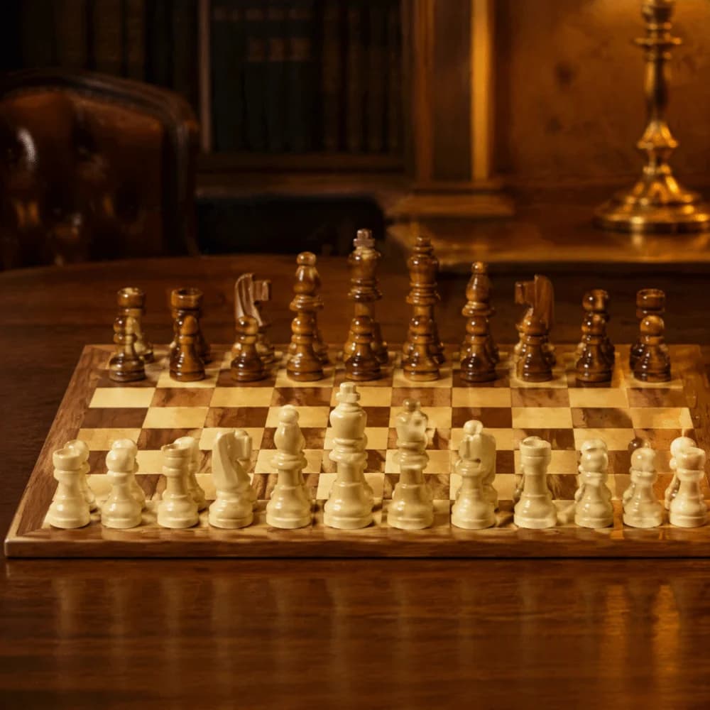 Wooden Material Wooden Chessmen Smooth Finish Beige And Dark Brown Staunton Chess Set Classic Design International Chess