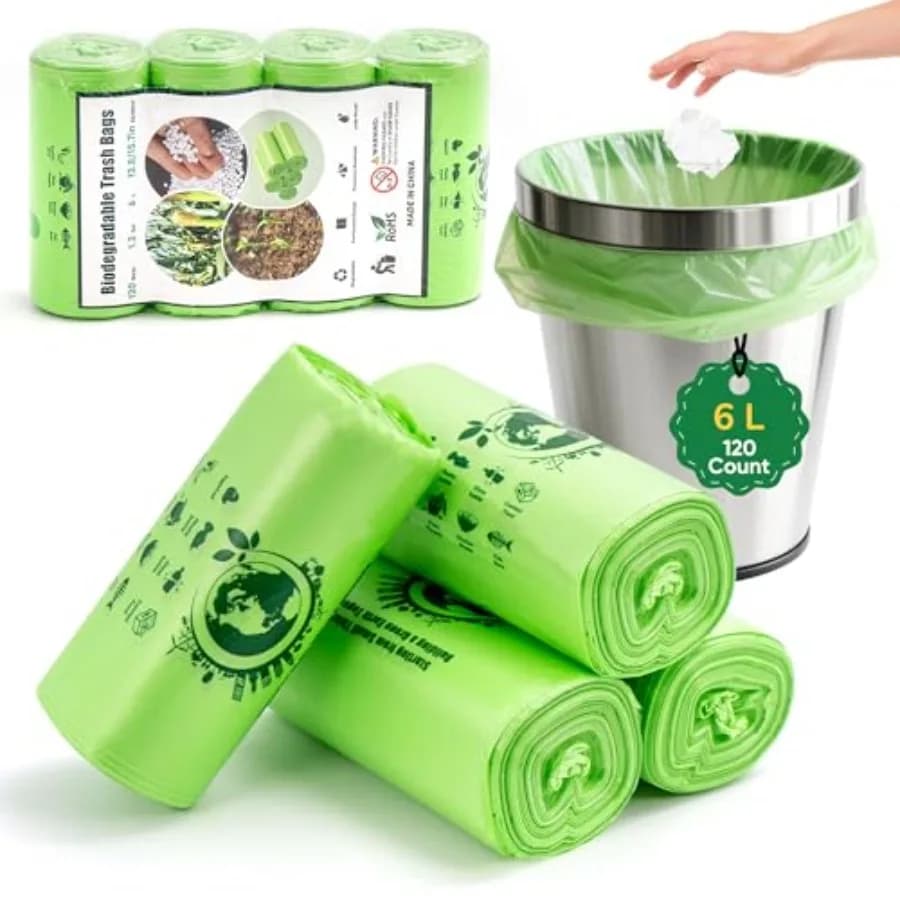 Food Waste Small Bin Bags: 3-6 Litre Compostable Caddy Bin Liners 120 Count Biodegradable Green Can Liner Compost Pedal Rubbish