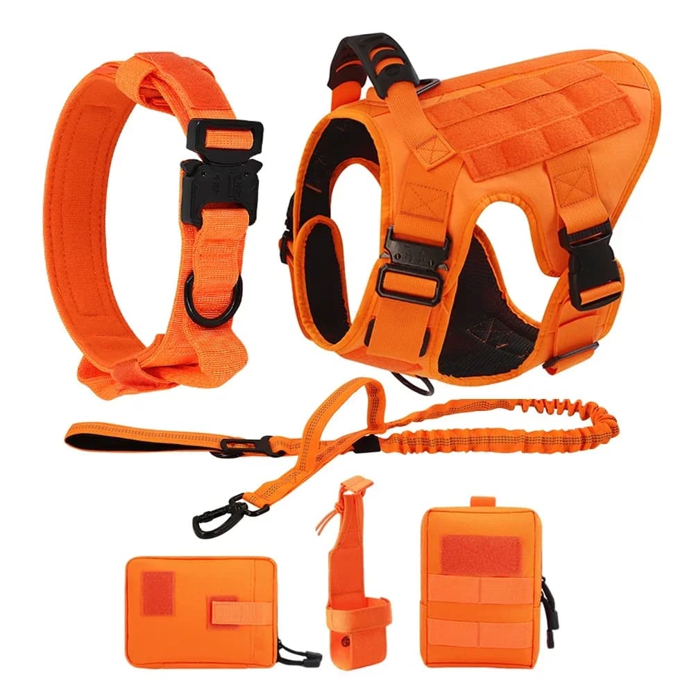 Orange Dog Harness For Large Medium Dogs Military Harness Collar Leash Set Adjustable Pet German Shepherd Tactical Training Vest