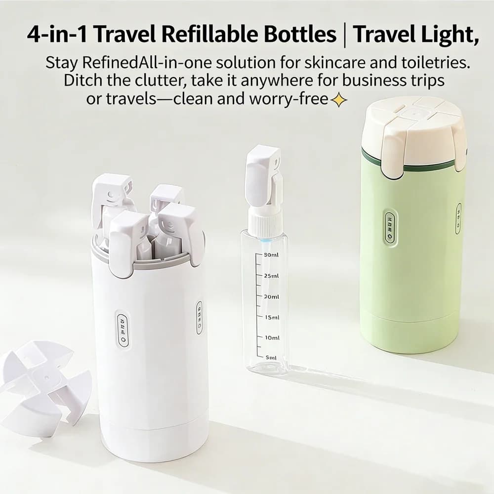 Contenitore da viaggio portatile 4 in 1, dispenser da viaggio, contenitore da viaggio a prova di perdite per lozione e balsamo