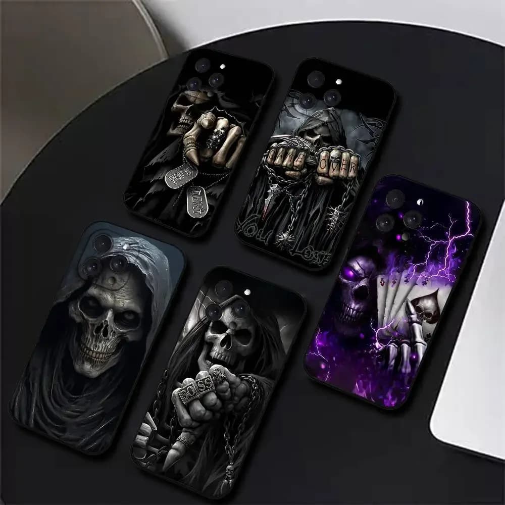 Custodia per telefono Scheletro Grim Reaper per iPhone 17 16 15 11 13 14 Pro Max X Xr Xs Max 12mini, Cover Nera