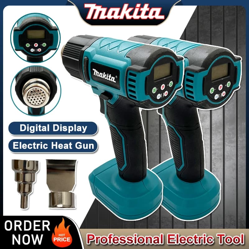 Pistole ad aria compressa elettriche con display digitale Makita Pistola termica a batteria 2 ugelli Pistola ad aria calda per avvolgimento termoretraibile industriale per batteria da 20 V