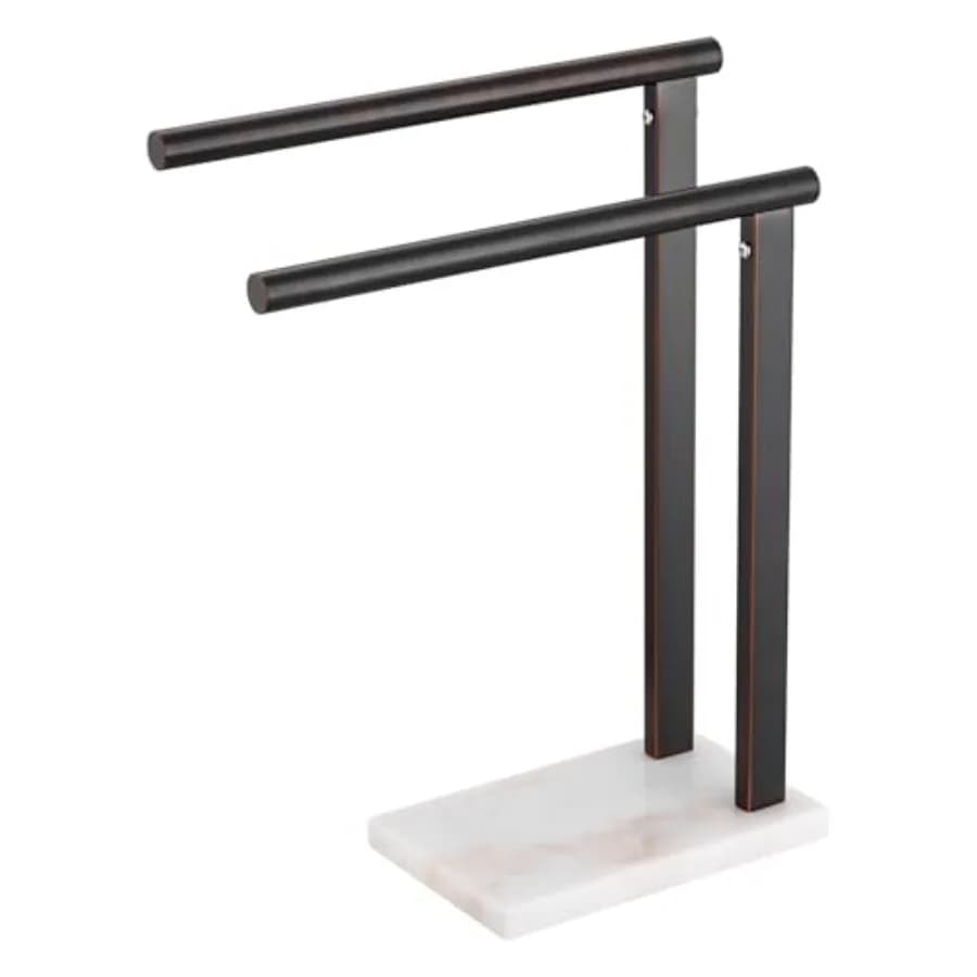 Portasciugamani da appoggio a 2 livelli con base in marmo per il piano del lavabo del bagno, in acciaio inossidabile, altezza 15,7'' THS0007-O