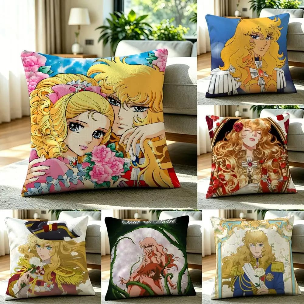 Fodera per cuscino Lady Oscar The Rose of Versailles, set di federe in lino naturale, decorazione completa per divano, camera da letto e sedia
