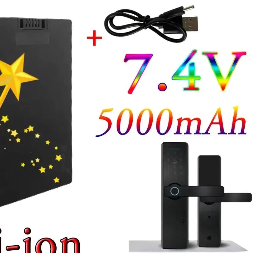 Serratura intelligente per porta con impronta digitale Batteria per serratura intelligente al litio polimerica da 7,4 V 5000 mAh, con cavo di ricarica