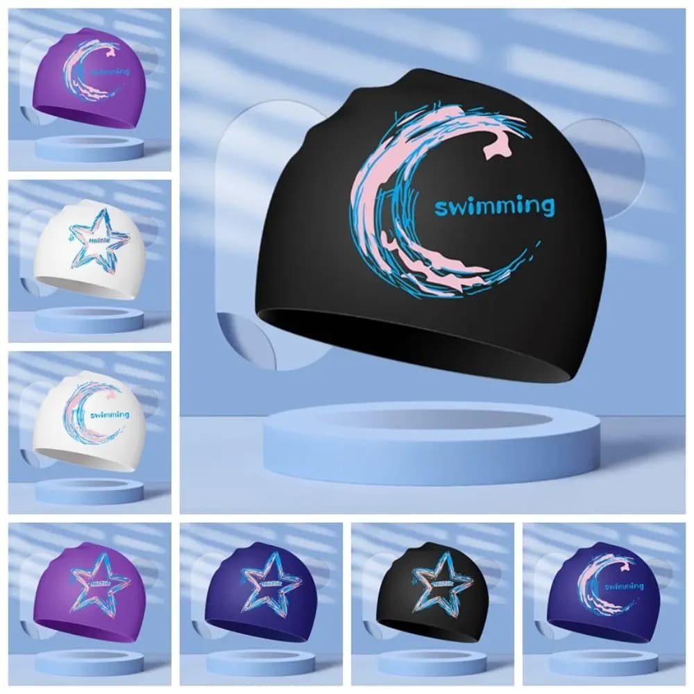 Water Sport Silica Adult Swimming Cap Moon Star Swimming Hat Waterproof Protect Ears Diving Cap Natatorium