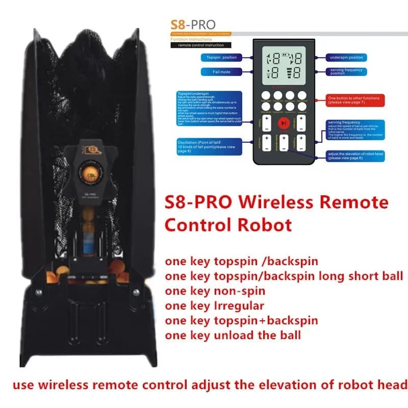 S8-PRO Robot da ping pong/Macchina Facile da montare Merci per esercitarsi con palline di riciclo multifunzionali Macchina robot da ping pong
