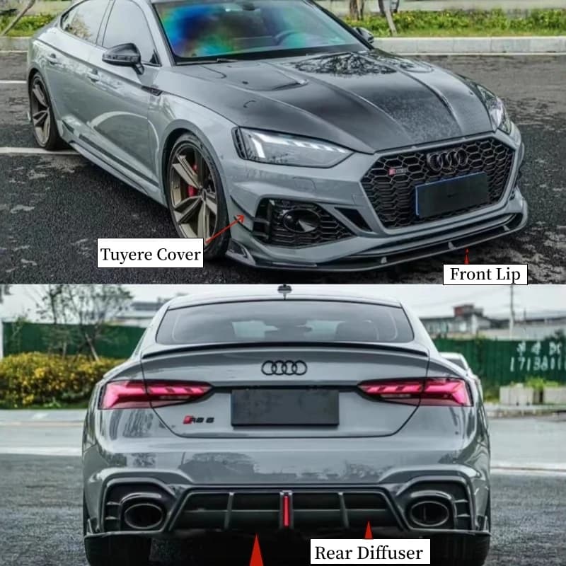 For Audi RS5 B9.5 B10 2020-2025 Carbon Fiber Front Lip Rear Bumper Diffuser Spoiler Air Intake Cover Body Kit Refit Splitter
