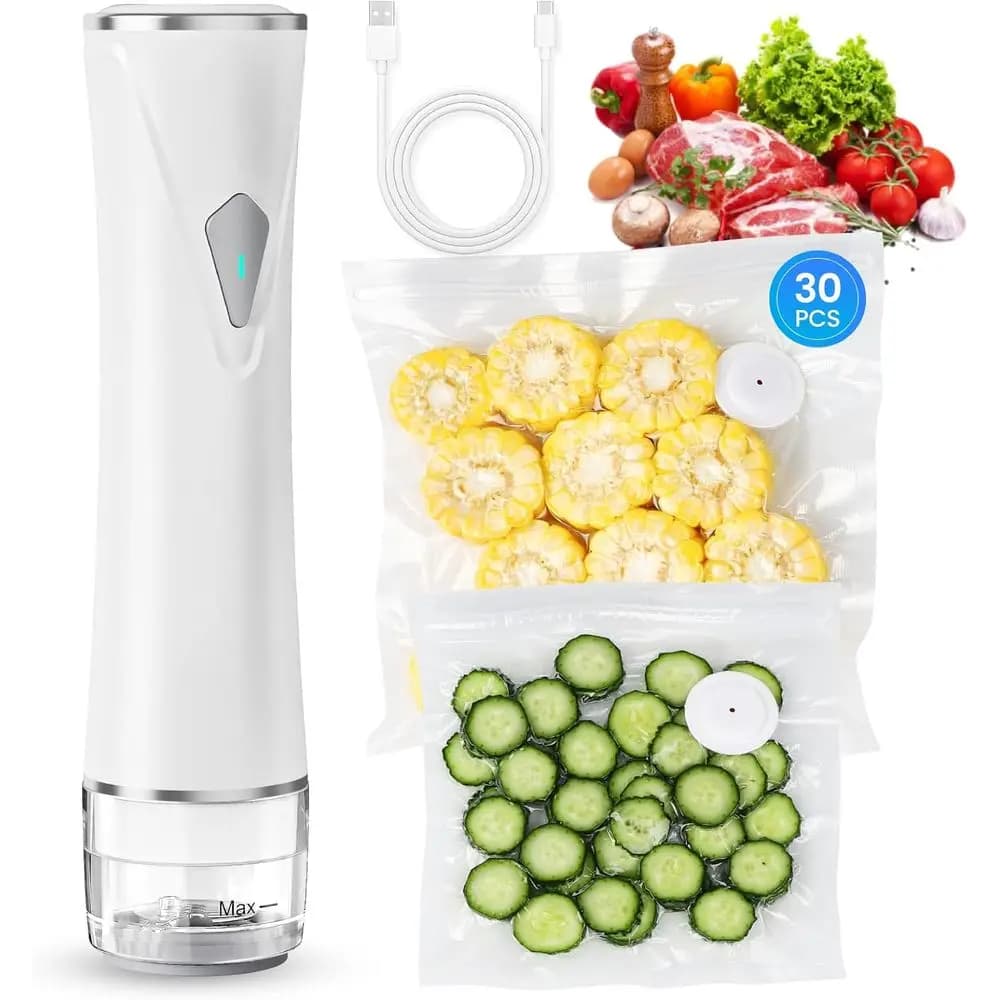 Sigillatrice sottovuoto o macchina per sottovuoto con serbatoio visibile, sigillatrice sottovuoto portatile con 30 sacchetti riutilizzabili o durata 5 volte superiore, senza fili e portatile, W