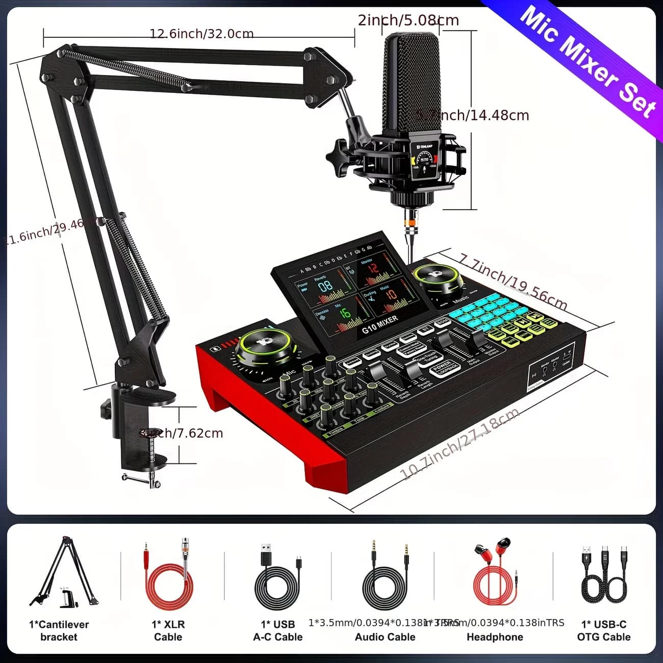 Tenlamp G10 Professional Microphone Mixer Kit for Podcasting, Influencers, Kols, Singing, Gaming, And Djing. This Controller Equipment Is Designed for Studio-Quality Recording And Electronic Music Mixing for PC Smartphone Laptop Computer