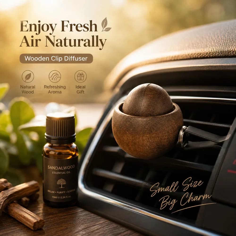 Mini Wooden Scent Diffuser Natural Fragrance Oil Aroma Holder for Car Home Bedroom Living Room Bathroom Office Air Freshening