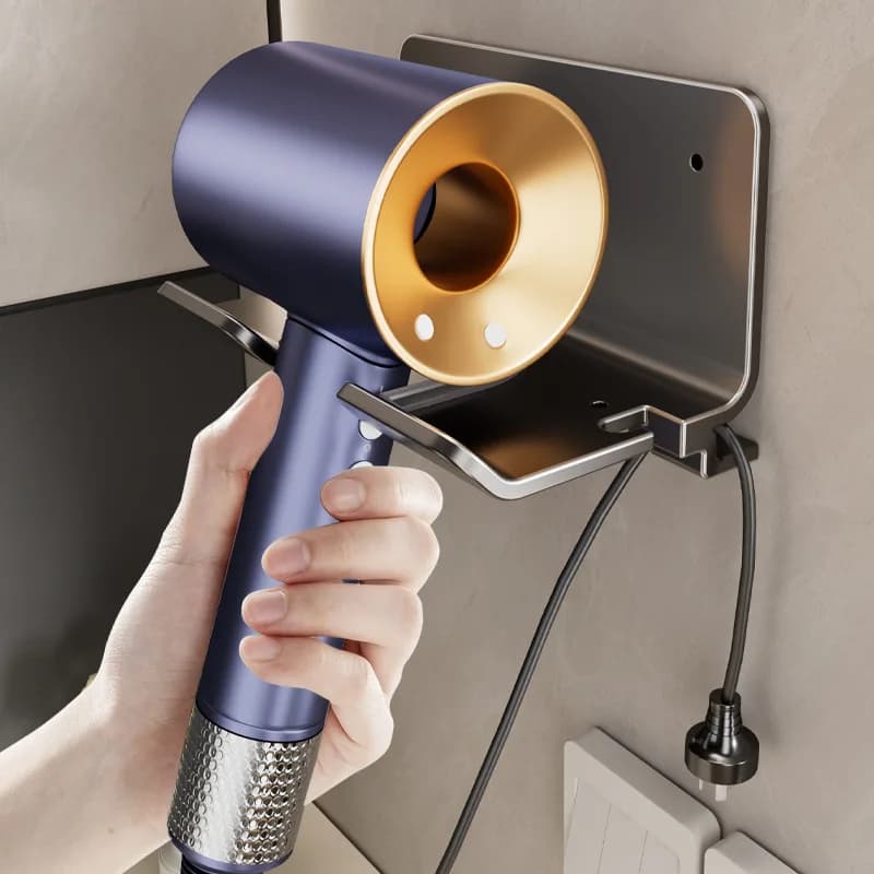 No Punch Bathroom Hair Dryer Bracket Wall Mounted Hair Dryer Holder Wind Tube Fixed Rack Self Bathroom Organizer Storage Shelf