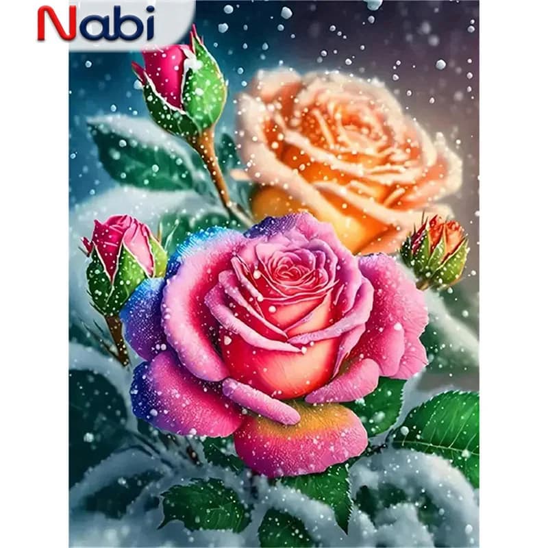 Nabi Diamond Embroidery Rose Flower Picture Of Acrylic Diamond Painting Winter DIY Handmade Hobby