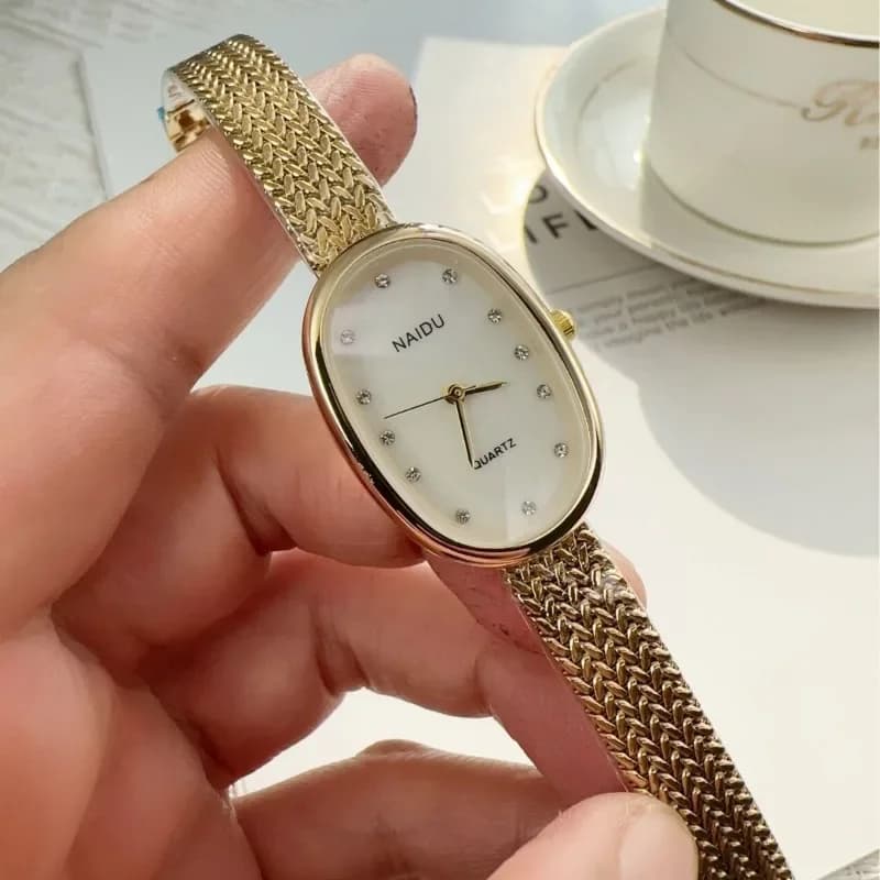 New Brand New Quartz Watch for Women, Luxury Gift, Oval Dial, Rhinestone Watch, Stainless Steel Adjustable Strap, Wholesale Wrist Watch