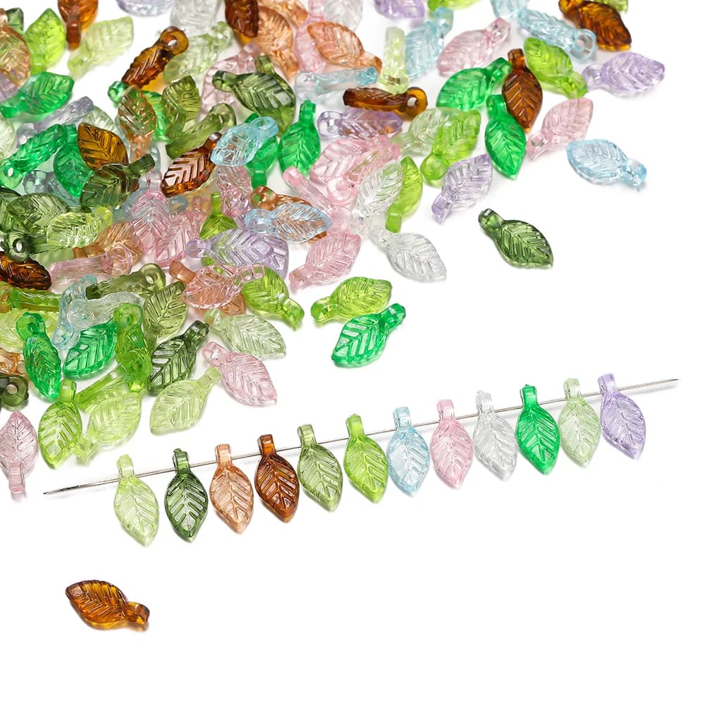 100pcs Acrylic Green Leave Pendants Charms Flower Leaf Loose Spacer Beads for Earrings Bracelet DIY Jewelry Making Supplies