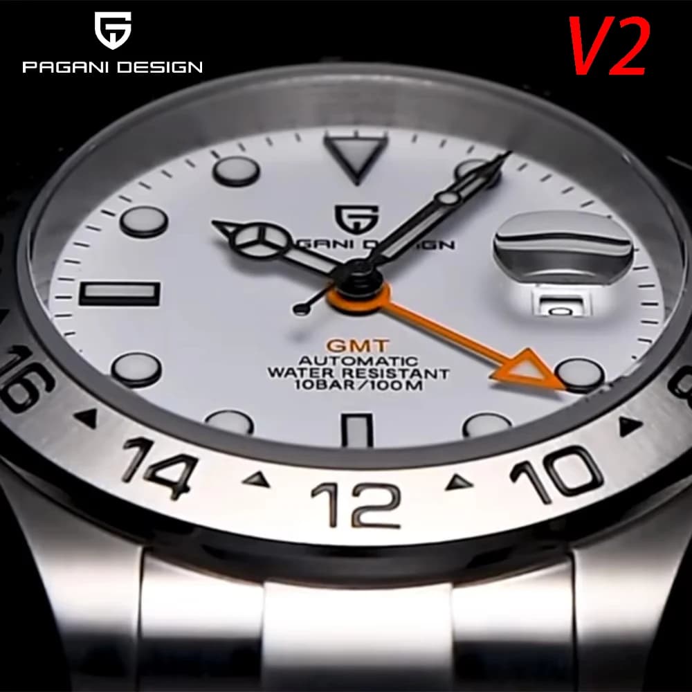 PAGANI DESIGN 2025New V2 GMT Automatic machinery Men's watch PD1682 10Bar sapphire crystal Waterproof stainless steel pagan design