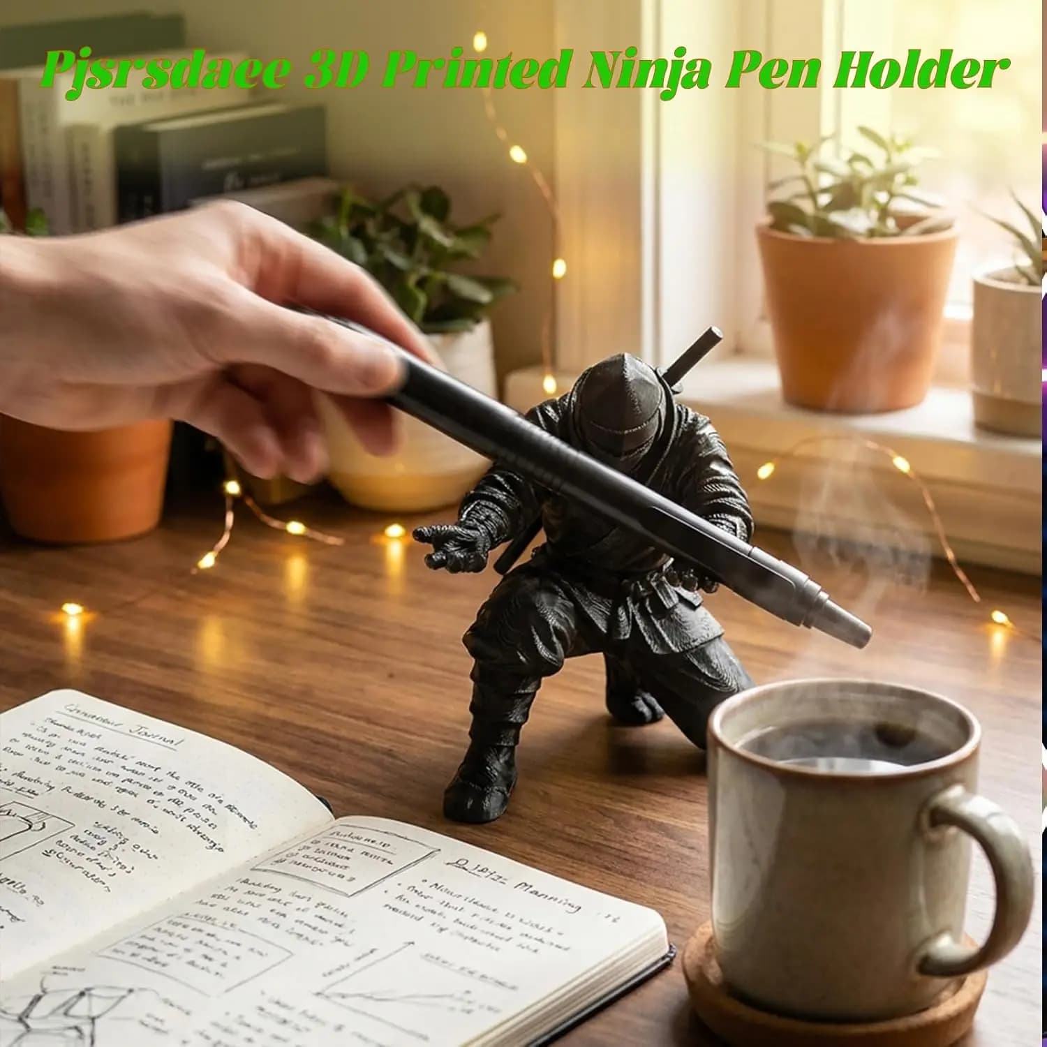 Portapenne Black Warrior - Organizzatore da scrivania in resina, adatto per ufficio e casa, decorazione di Halloween, regalo creativo, gadget divertente