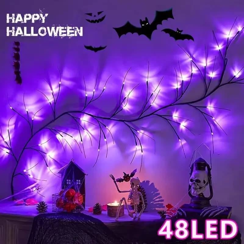 1PC 48LED Viola FAI DA TE Salice Artificiale Luci di Vite Alimentato USB Lampada Della Stringa Decorazione Della Parete Luci Per La Casa Di Natale Halloween