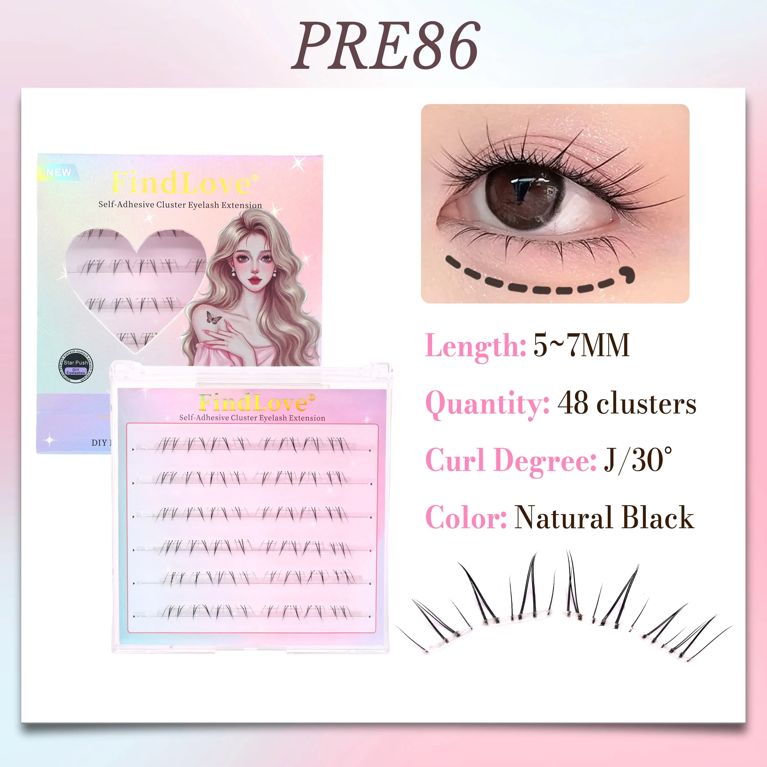 48 Cluster of New Lower Eyelashes, 6 Files, Natural Effect, Long Lifespan, Without Colla, Extension Eyelashes for Make-up Girl Eyes