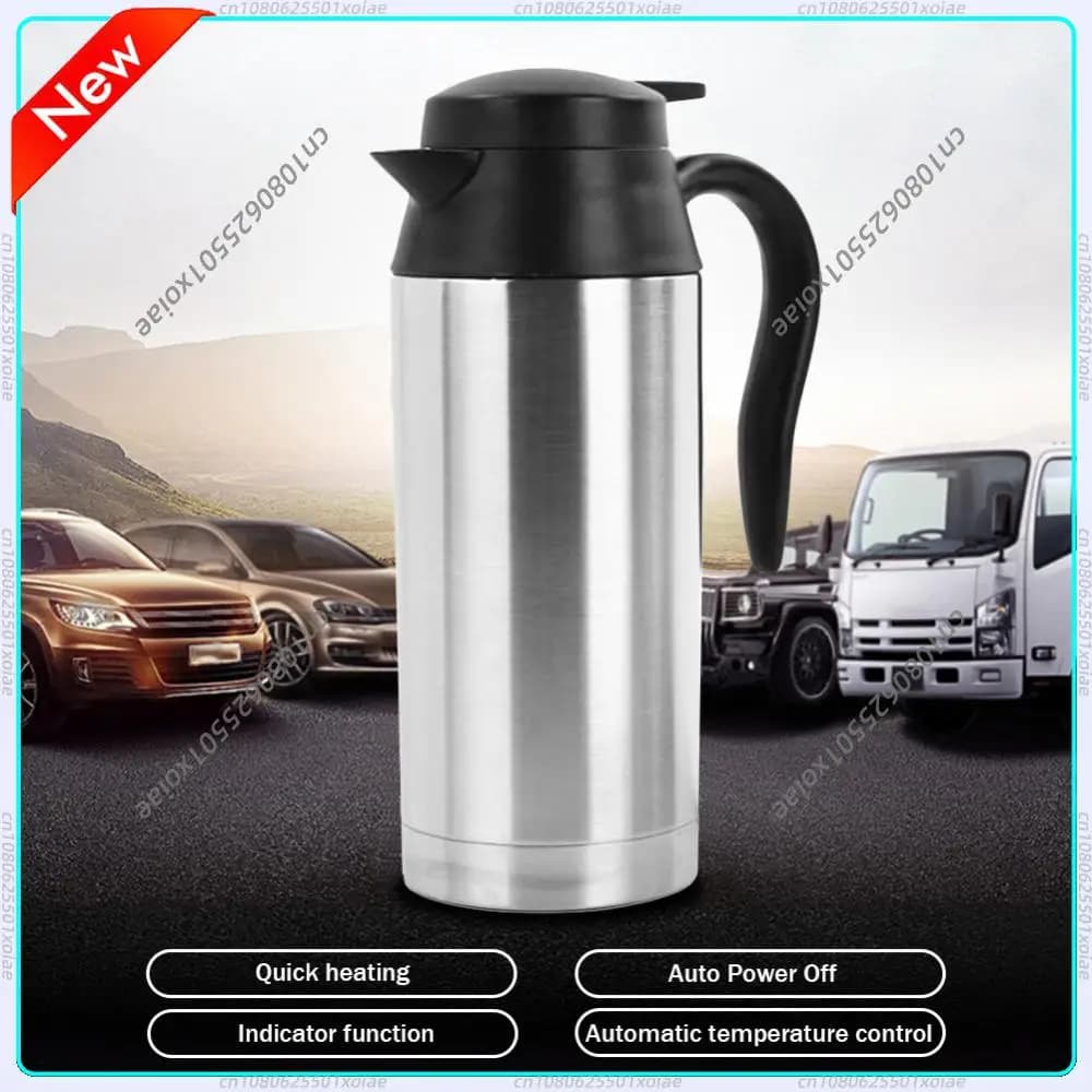 Bollitore Elettrico per Auto 12/24V in Acciaio Inox da 750ml, Tazza da Viaggio Riscaldante con Protezione Contro l'Ebollizione a Secco, Bollitura Rapida