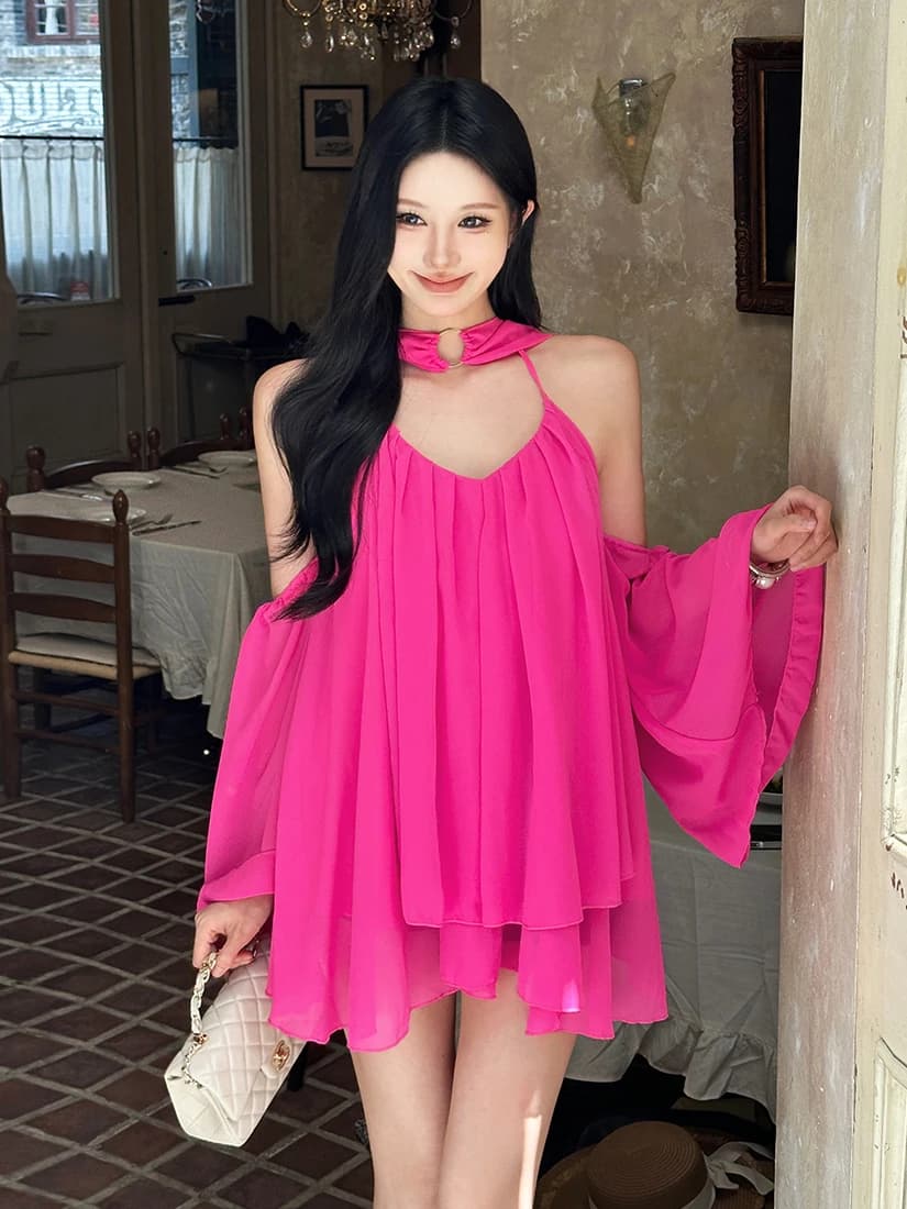 Elegante Abito Estivo Stile Principessa Sisjuly da Donna, Vestito Corto Ampio con Scollo Drappeggiato in Tulle e Rete, Senza Spalline, per Feste Casual