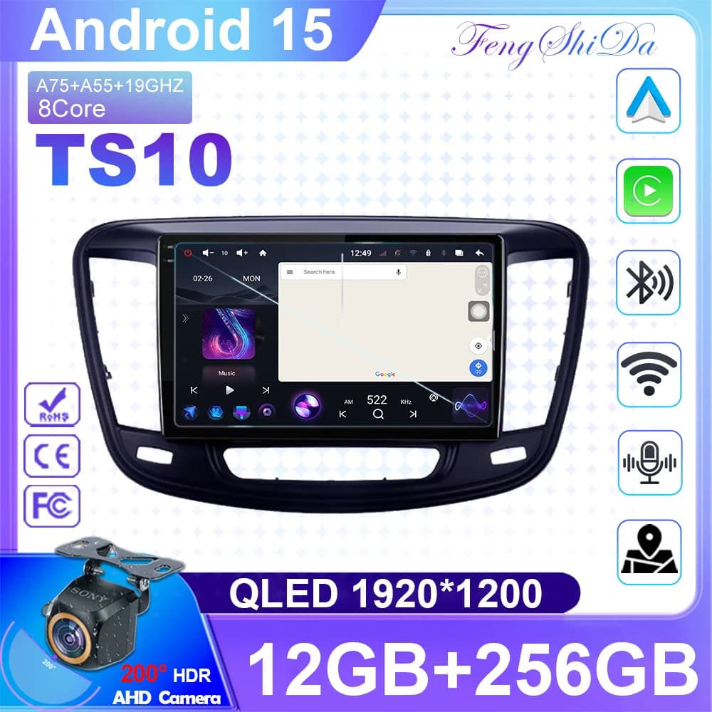 Auto Android 15 Radio Per Chrysler 200 200C 2015- 2019 Lettore Video Multimediale Carplay Stereo di Navigazione GPS 5G wifi BT No 2din